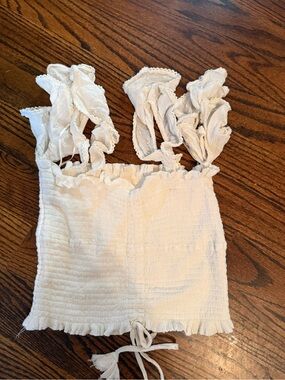 Surf Gypsy White Smocked Ruffle Tie-Front Crop Top